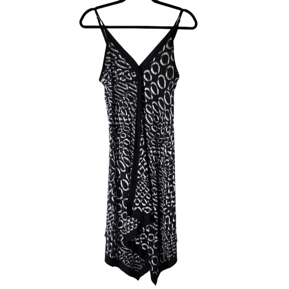 LORI MICHAELS BLACK WHITE & GREY PRINT DRESS SIZE M
